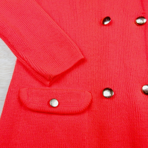 Vintage Mid Century 1960's Orange Crush Cardigan Tunic Sweater, Wool S, M - Picture 6 of 7